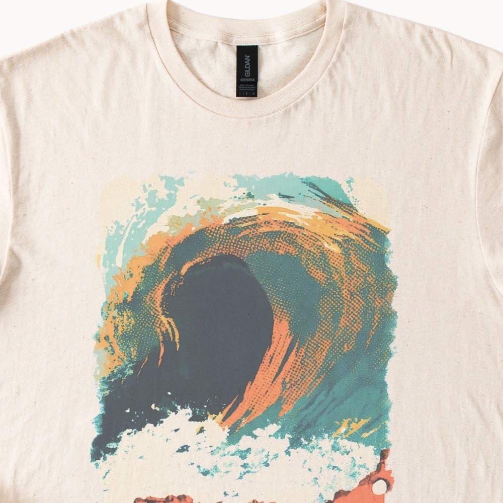 Barreling Wave Curling Over Halftone Foam Tee